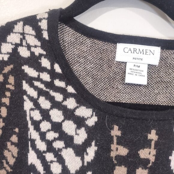 Carmen Marc Valvo Patterned Sweater Dress Petite Size Medium - Picture 5 of 8